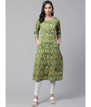 Vaamsi Cotton Printed A-line Women's Kurti - Green ( Pack of 1 )