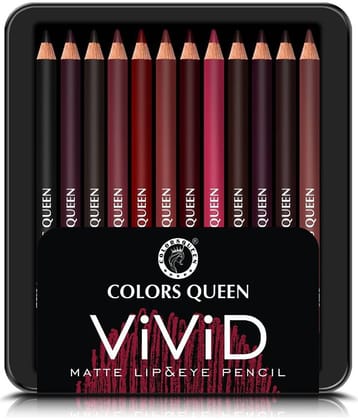 Colors Queen Vivid Matte Eye & Lip Liner Pencil Set of 12 (1.5g x12) Multicolor B