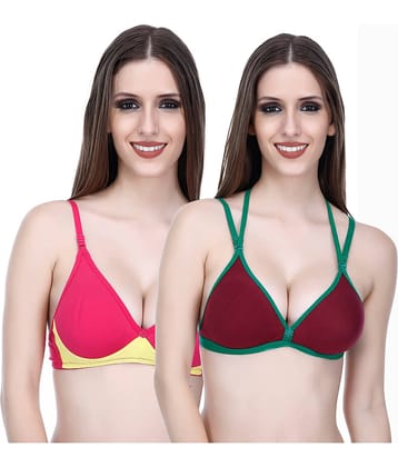 Elina Pack of 2 Cotton Non Padded Women's T-Shirt Bra ( Multi Color )