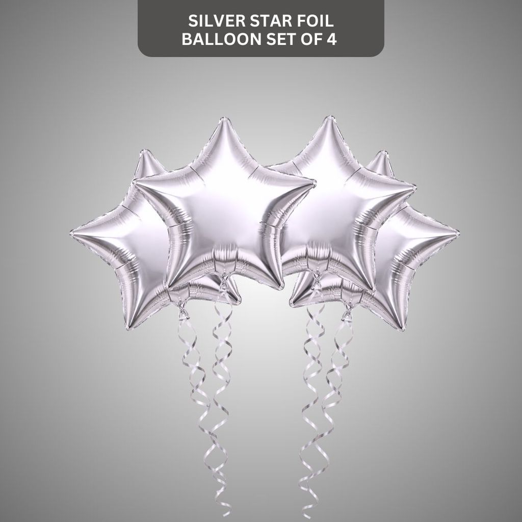 Silver Star Foil Balloons - Set of 4PC - Party and Festive Needs | Buy online on ZillyBuy