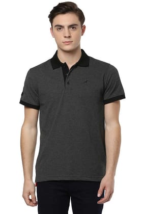 Men's Polo Collar Half Sleeves T-Shirt - Charcoal Melange-Medium / Charcoal Melange