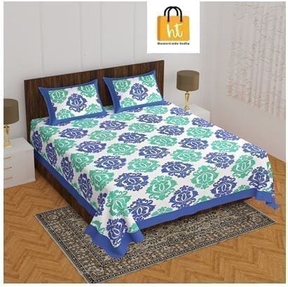 3001-Hometrade India-Standard King Size (90*108 Inches) Double Bedsheet With 2 Pillow Cover-RJ-14-Jaipur lining-3210