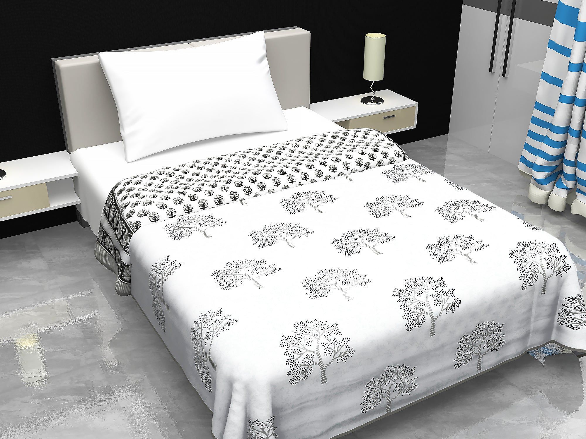 Cotton Blanket - Single Dohar ( 60 x 90 Inches) Grey Tree