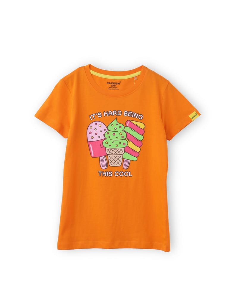 Luxurious Kids Girls T shirt Cotton Vibrant Orange Cool Ice Creams 2025 at ShopCircuit | ONDC