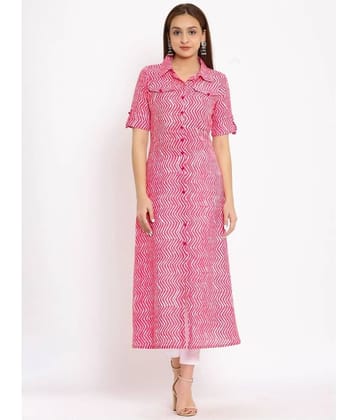 FabbibaPrints - Pink Cotton Blend Women's A-line Kurti ( Pack of 1 )