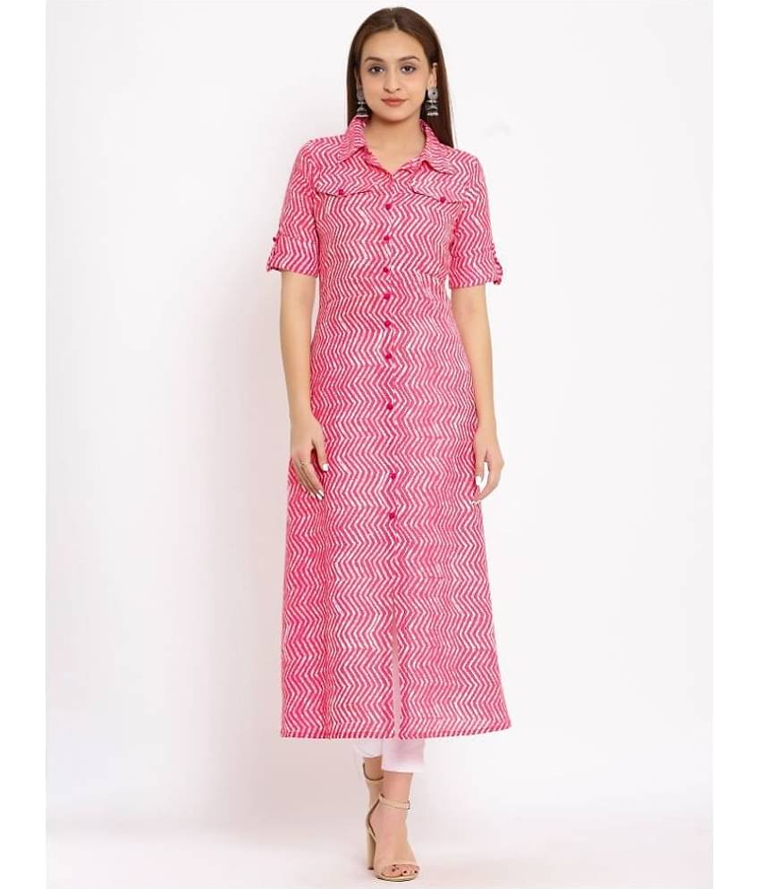 FabbibaPrints - Pink Cotton Blend Women's A-line Kurti ( Pack of 1 )