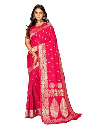 Women's Banarsi Silk Saree | Soft Banarasi Style Sari | Golden Meenakari Design & Zari Weaving Pallu |with unstiched Blouse Piece | for Festivals & Weddings