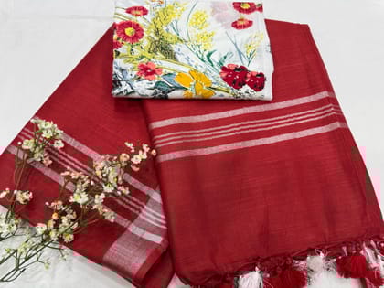 Cotton Handloom Plain linen Saree