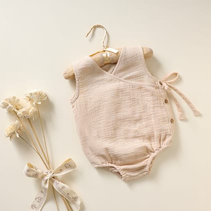 Poshaak Overlap Knotted Bodysuit - Beige-Beige / 3-6 months