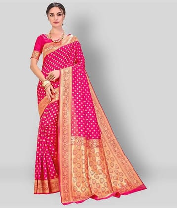 Dressy Banarasi Silk Printed Saree With Unstitched Blouse Piece ( Pink )