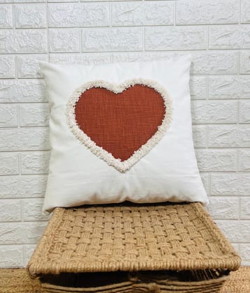 Indihomecraft Handicraft Cotton Cushion Cover - Hand Stitched Embroidery Decorative Art Boho Pillow Heart Shape Hand Made Pillow Cover | Hand Stitch Square Shape 18X18 Inches Cushion Cover, Set of 1