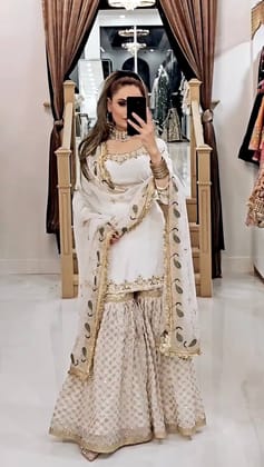 Party Wear Look Top-Plazzo and Dupatta With Embroidery Work-M