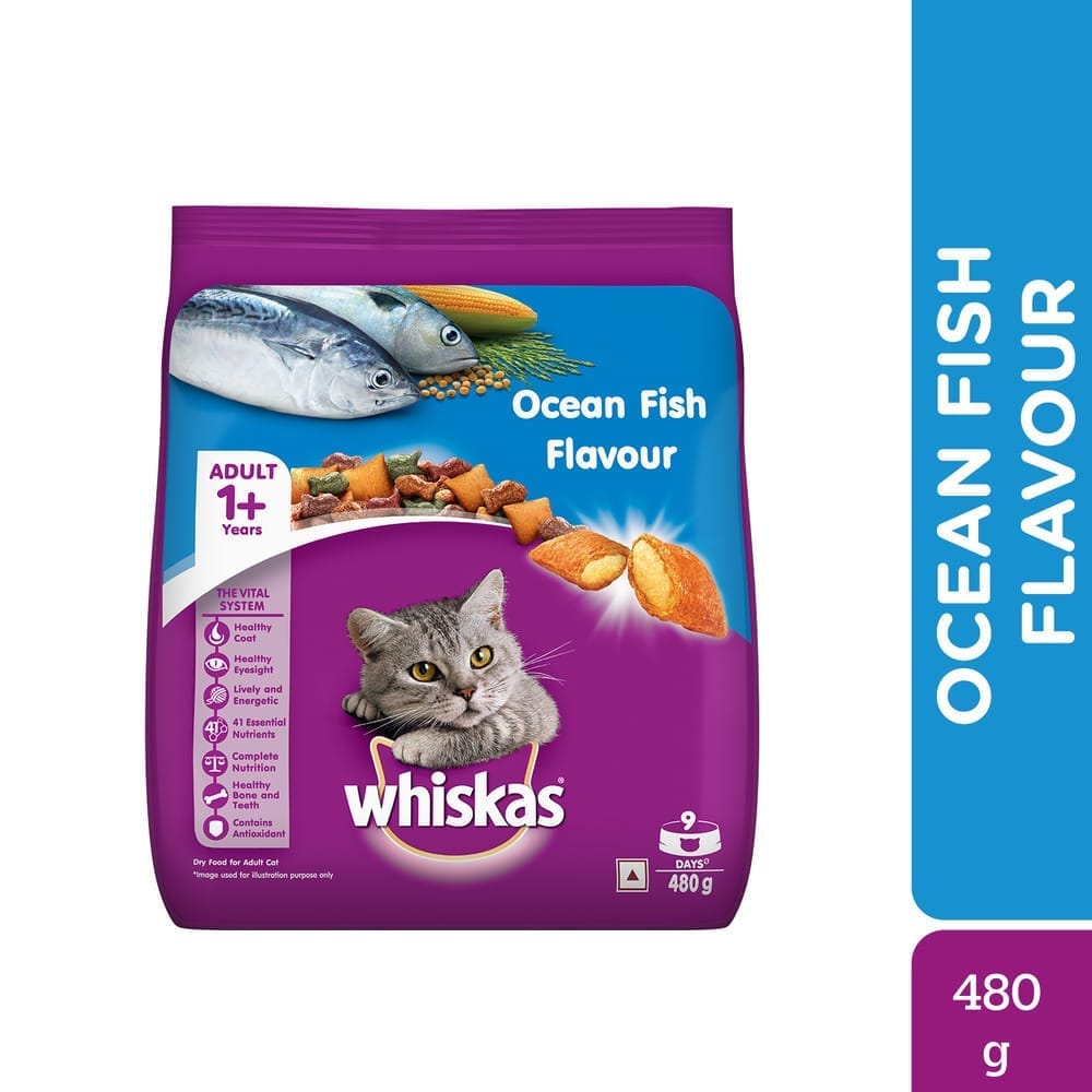 Whiskas Ocean Fish Flavour Adult (1+ Years) Dry Cat Food 480g