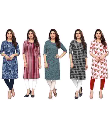 KETAKI FASHION Crepe Printed Straight Women's Kurti - Multicolor1 ( Pack of 5 )