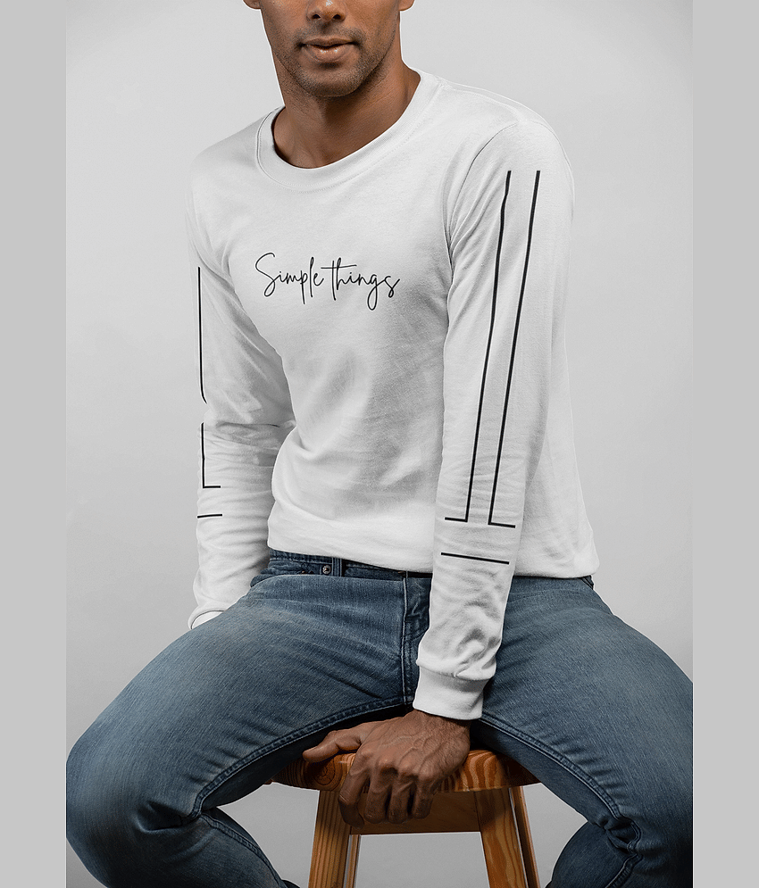 LAMATE Cotton Blend Regular Fit Printed Full Sleeves Men's Round T-Shirt - White ( Pack of 1 )