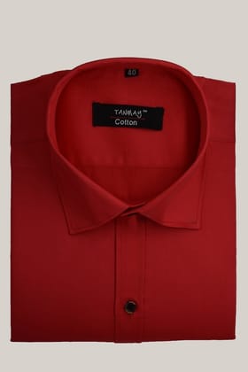 Cotton Tanmay Red Color Formal Shirt for Men's-M (38 Inch) (97 CM) / Full
