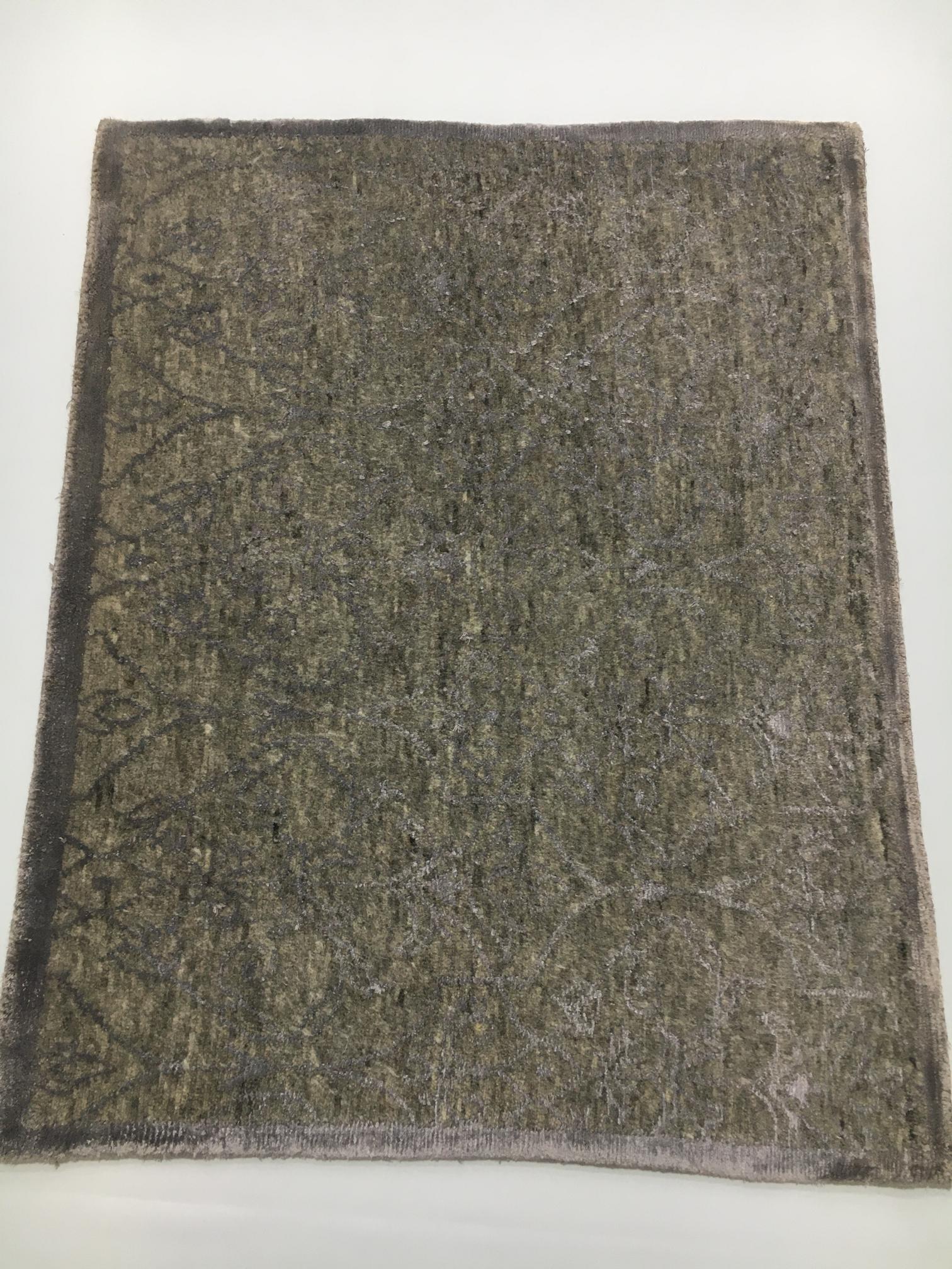 Hand-Knotted Wool & Bamboo Silk Rug  2x3 ft | Modern Geometric Design,  DarkGray