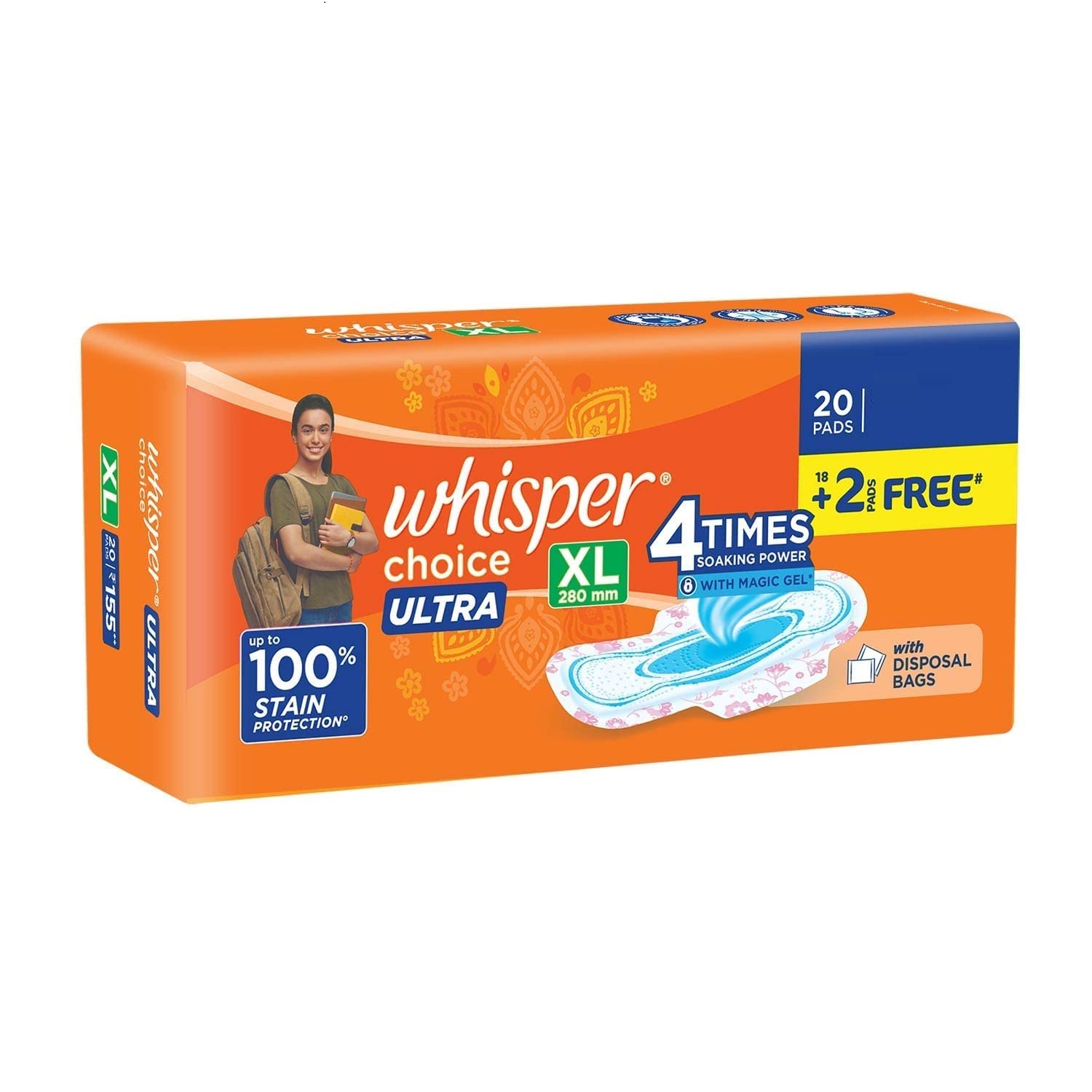 Whisper Choice Ultra XL Sanitary Pads, 20 Pads