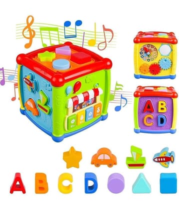 VBE Plastic Baby & Toddler 6 in 1 Activity Cube Musical Early Learning & Educational Toys for 1 Year Old Girl (Fancy Cube)