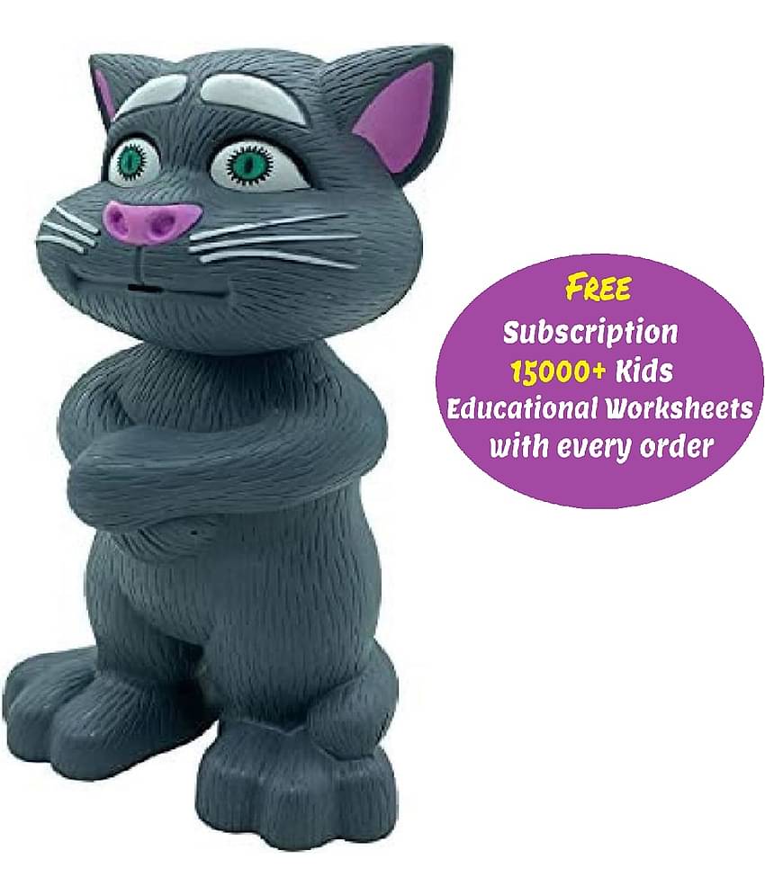 Intelligent Talking Tom Cat, Speaking Robot Cat Repeats What You Say, Touch Recording Rhymes and Songs, Musical Cat Toy for Kids (Grey) (Free subscription of kids Educational worksheets)