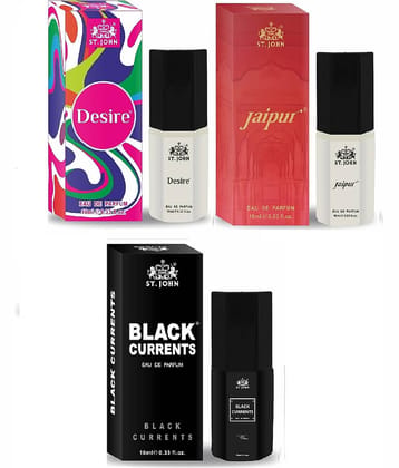 St. John Desire, Jaipur & Black Current Pocket Perfume for Men 10 ml Each (Pack of 3)