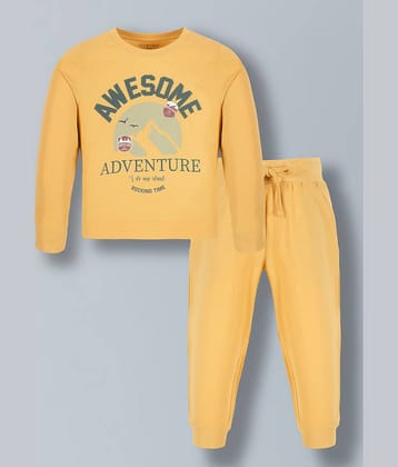 PLUM TREE Pack of 1 Boys Cotton T-Shirt & Trackpants Set ( Mustard )