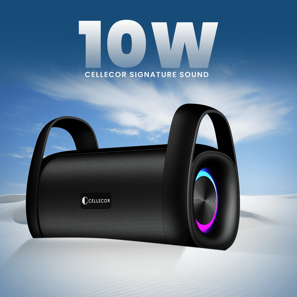 Cellecor CLB-90 STROM | 10 Hr Playtime | BT-v5.3 | 2600mAH | Water Resistant 10 W Bluetooth Speaker-Black