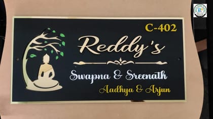 Matte black Acrylic name plate with image of Lord Budda