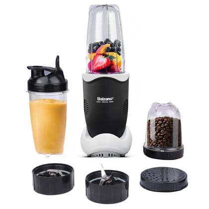 Balzano Bullet Mixer Grinder 500W, 3 Jars, 2 Blades, 3 Lids, Blender for Smoothies and Juices, Nutri Blender for Kitchen, Smoothie Maker, Italian Design, Made in India, Black Balzano Bullet Mixer Grinder 500W, 3 Jars, 2 Blades, 3 Lids, Blender for Smooth