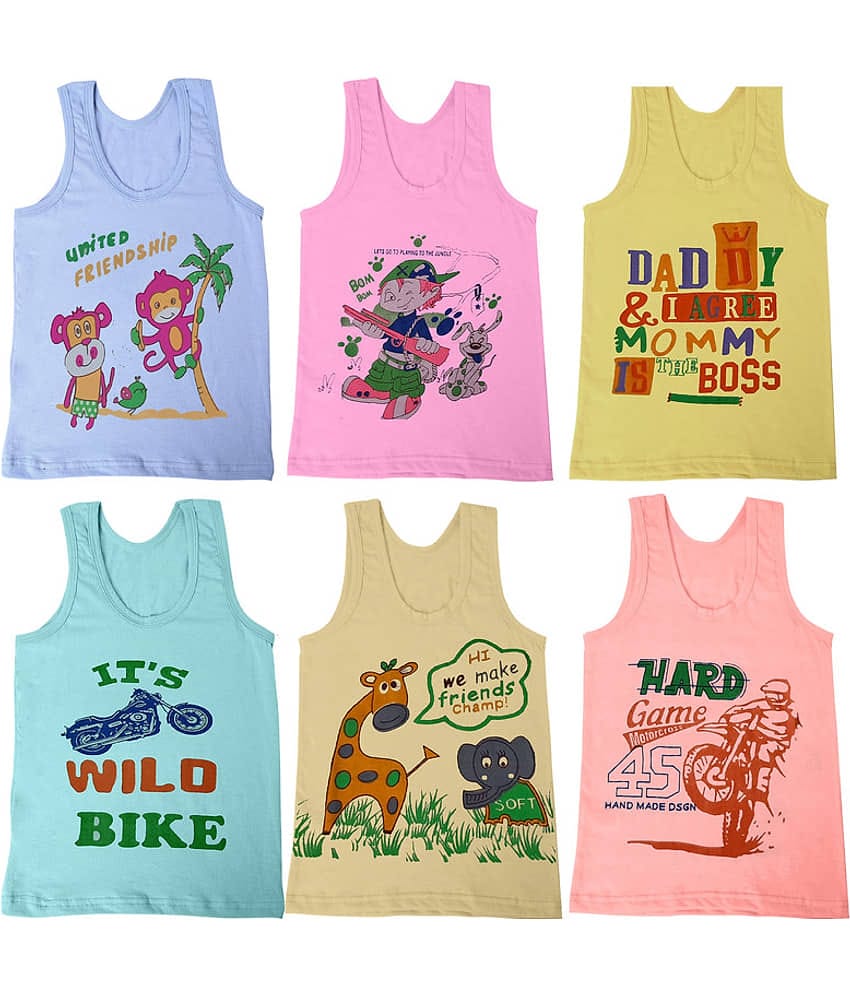 Paryag Pack of 6 Boys Cotton Blend Vest ( Multicolor )