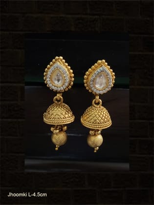 Self check design small domb with leaf top jhoomki-White