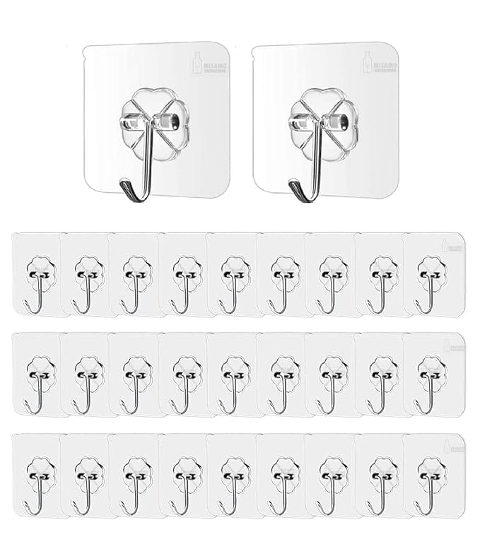 Rudra Self Adhesive Wall Hooks,Heavy Duty Sticky Hooks For Kitchen,Bathroom,Bedroom Hook 30 (Pack of 30)