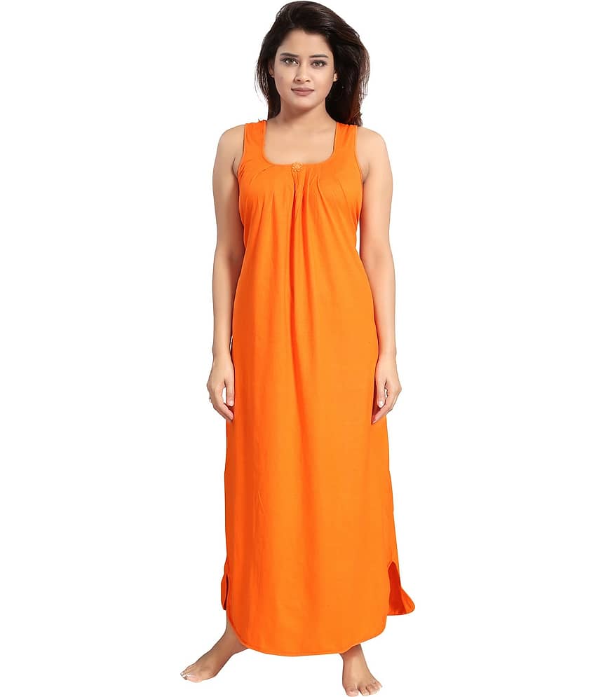Cinco Orange Cotton Blend Women's Nightwear Night Dress ( Pack of 1 )