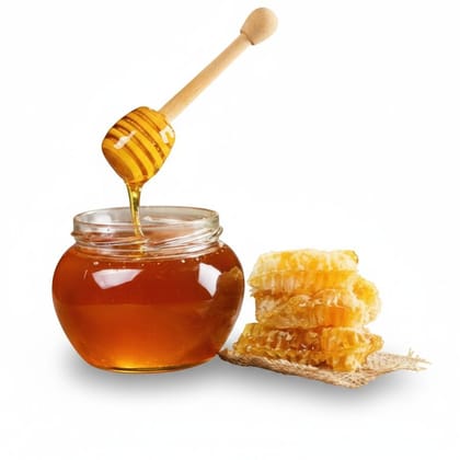 Natural Organic Honey with Comb - 1 kg - One glass jar with honey dipper