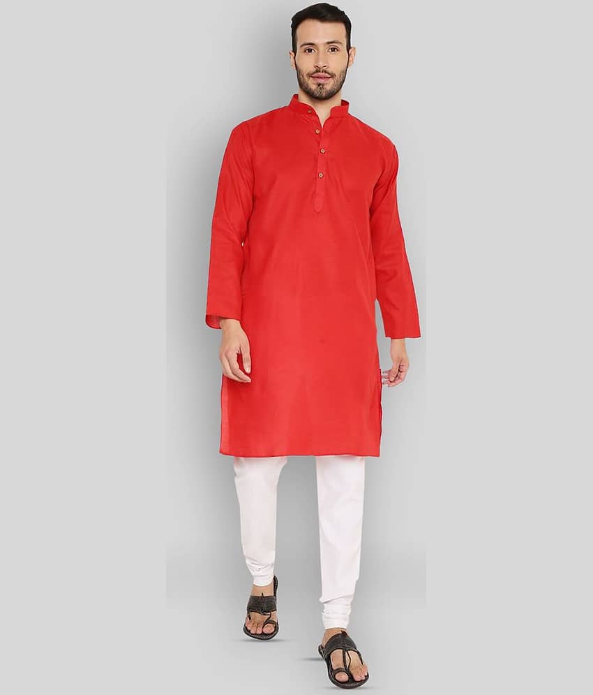 Maharaja - Red Cotton Regular Fit Men's Kurta Pyjama Set ( Pack of 1 )