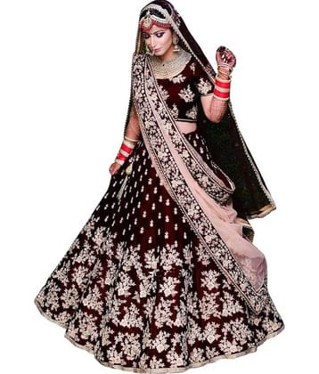 JULEE Blue Velvet Chaniya Choli Semi Stitched Lehenga