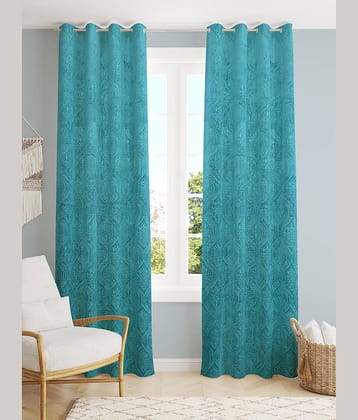 Homefab India SelfDesign Blackout Eyelet Long Door Curtain 9ft (Pack of 2) - Turquoise