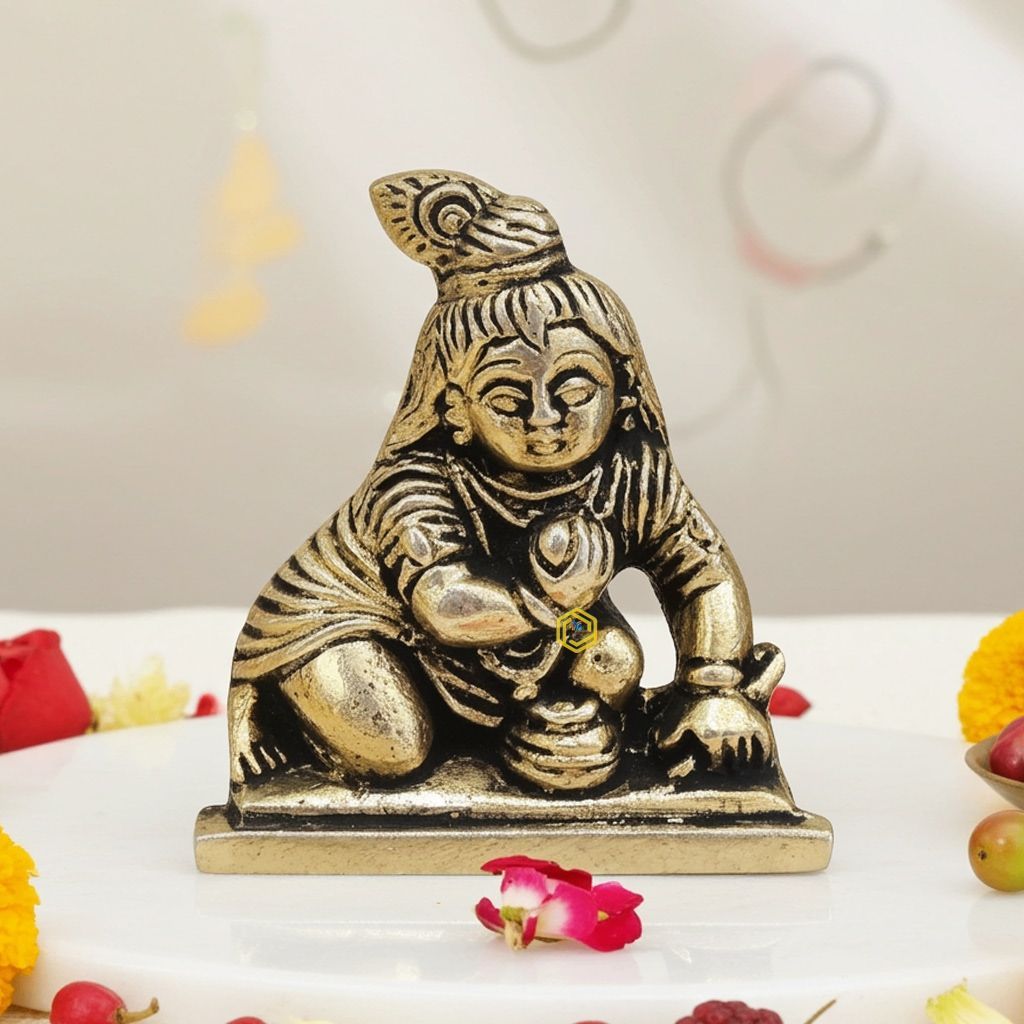 Brass Laddu Gopal God Idol Statue - Bal Gopal Krishna Showpiece, Height : 2 Inch (BSMAS871 P)