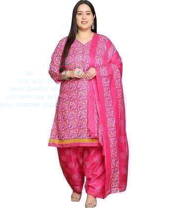 Rajnandini Women Cotton Blend Printed Straight Kurti With Patiala Salwar ( Pink )