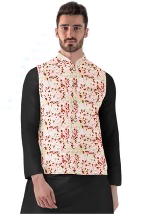Mens Jacquard Printed Full Sleeve Waistcoat Size 40 (Red-Beige)