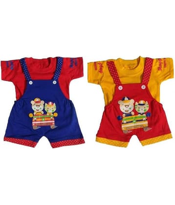 TRITI Pack of 2 Unisex for Baby Cotton Blend Dungaree Sets ( Multi )