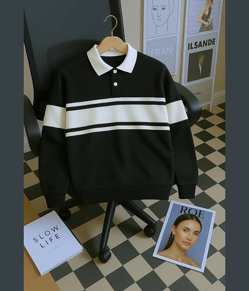 Try This Cotton Blend Polo Collar Men's Sweatshirt - Black ( Pack of 1 )