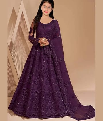 Keyura Net Lehenga Choli Set For Girls ( Pack of 1 , Peach )