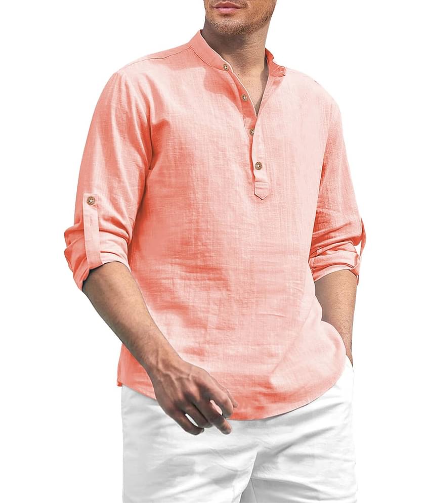 Vida Loca 100 Percent Cotton Slim Fit Solids Men's Casual Shirt - Peach ( Pack of 1 )
