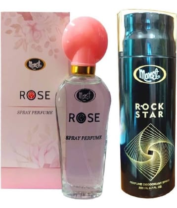 Monet 1 ROSE PERFUME,1 ROCKSTAR DEODORANT Deodorant Spray & Perfume for Men,Women 230 ml ( Pack of 2 )