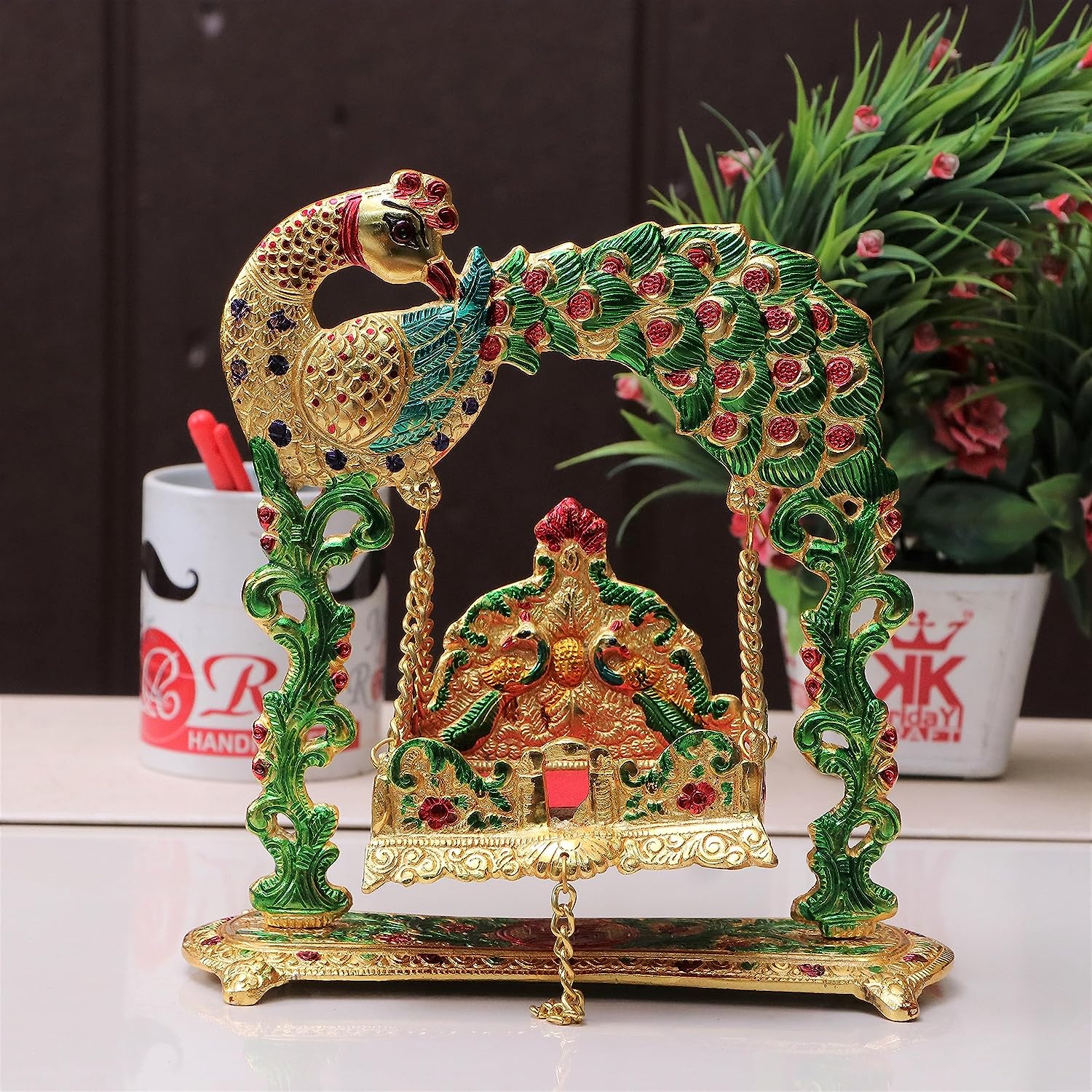 DreamKraft Gold Plated Metal Laddu Gopal Jhulla Palana with Meenakari Work