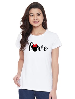 Women's Cotton Blend Love Printed T-Shirt S (White)