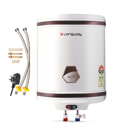 Longway Hotplus 15 Liters 5 Star Rated Automatic Storage Water Heater for Home | Water Geyser | Electric Geyser with Multiple Safety System & Anti-Rust Coating | 5 Years Warranty on Tank | Ivory Longway Hotplus 15 Liters 5 Star Rated Automatic Storage Wa