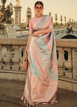 Elegant Pink Woven Rangkat Banarasi Silk Saree