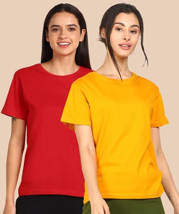Womens Regular  Fit Combo Plain Tshirt-S / Red Mustard